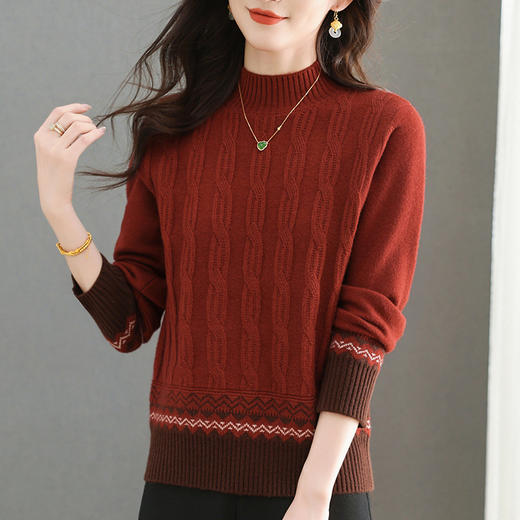 CC-101-98973秋冬半高领麻花毛衣女时尚小个子内搭新款宽松拼色外穿针织打底衫 商品图2