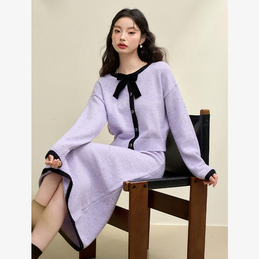 法式优雅小香风针织套装女早春蝴蝶结外套搭半裙两件套V4242916 商品图0