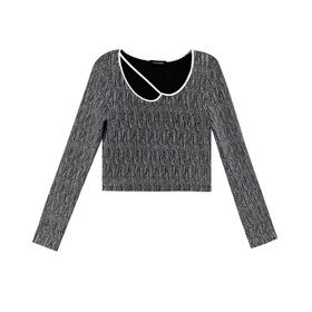 不规则领口银色修身打底衫