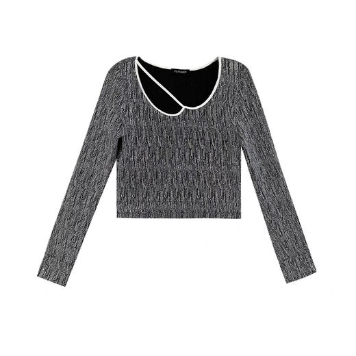 不规则领口银色修身打底衫 商品图0