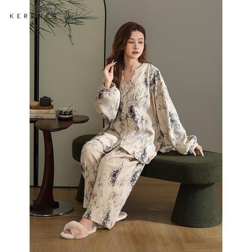 【可人儿&幽兰】秋冬金丝绒睡衣女秋款民族风长袖开衫薄款家居服 商品图3