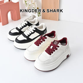 经典鲨2024年冬新款时尚拼色系带舒适透气平底休闲小白鞋女KW356-D37031