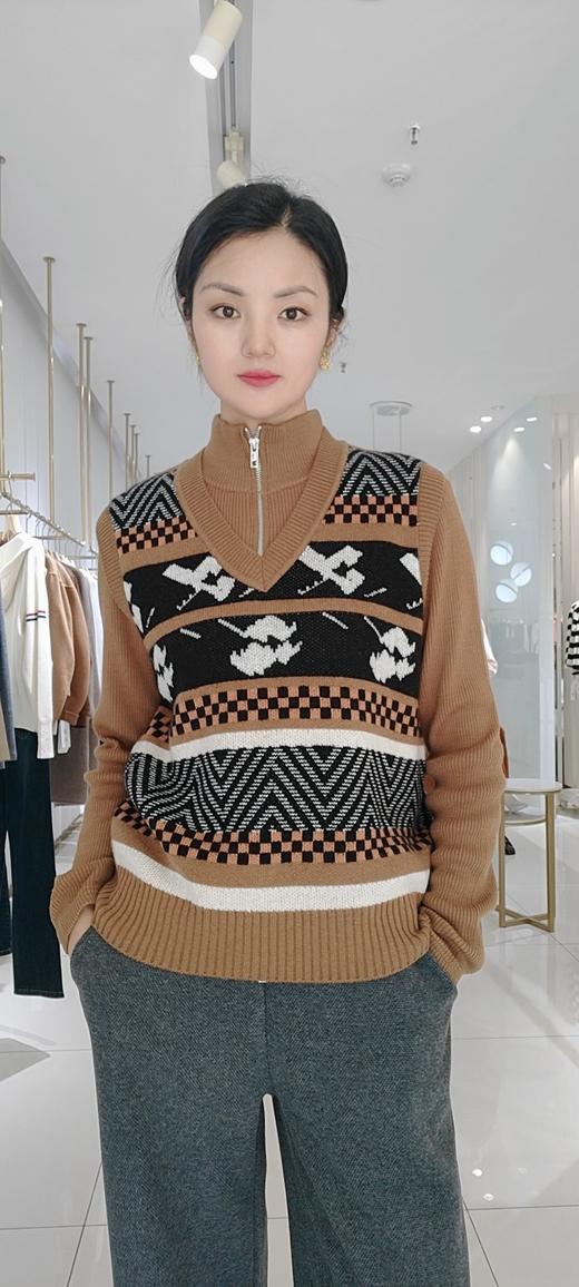 482423秋冬款 双头拉链针织毛衣开衫外套 白色/灰色 商品图14