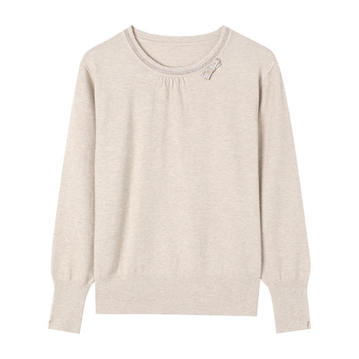 CC-17-2245秋冬打底衫女士针织上衣2024新款圆领蝴蝶结内搭镶钻毛衣 商品图4