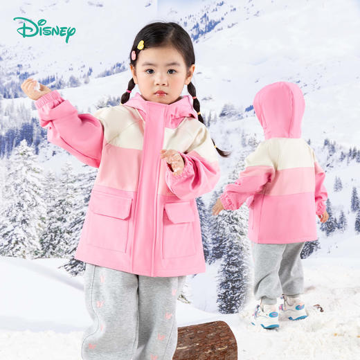 【时尚撞色户外服】秋冬女童连帽防风卡通加绒保暖外套ZD3DS037 商品图1
