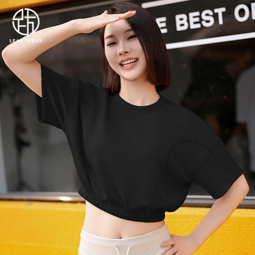 跃牌【倚窗听雨】系列 Athena lulu砂洗莫代尔瑜伽服女褶皱宽松显瘦运动跑步健身短袖T恤DA71 商品图3