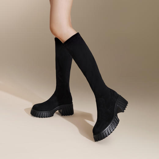千百度厚底高筒弹力靴袜靴女冬季瘦瘦靴增高显瘦气质长靴A24506325 商品图2