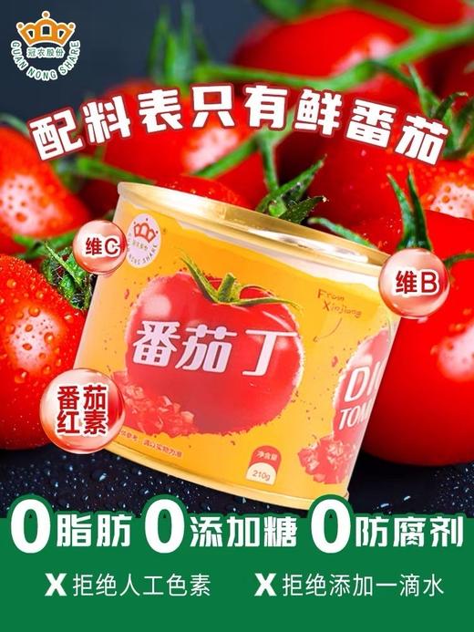 无添加-新疆冠农番茄丁~自然成熟，去皮纯番茄块，无人工色素成分，无防腐剂，口感新鲜，宛如现摘一般。无论炒菜还是烧汤，都别具风味。 商品图5