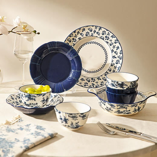 摩登主妇蓝黛庄园釉下彩陶瓷饭碗家用2024新款汤碗高级感餐具盘子 商品图3