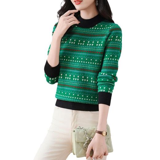 CC-103-77116秋冬2024新款女士洋气半高领提花打底针织衫宽松显瘦毛衣 商品图4
