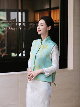 FAB玉绿底色真丝漳绒马甲