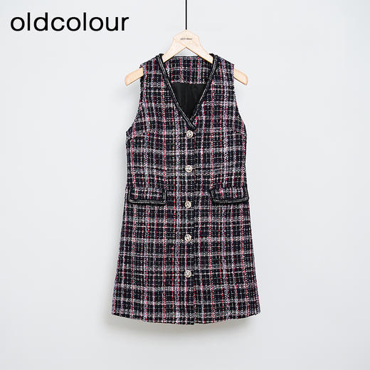 oldcolour冬季复古气质千鸟格百搭宽松马夹背心女DM46032068 商品图0