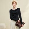 复古摩登设计感亮丝烫钻荡领长袖T恤女针织上衣V4243199 商品缩略图0