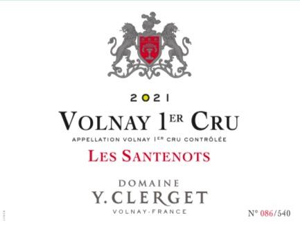 「跨境」2021柯莱氏酒庄沃内圣坛诺园红葡萄酒 Y. Clerget Volnay 1er Cru Santenots 商品图0