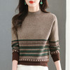 CC-101-98966半高领女士毛衣秋冬季新款拼色慵懒风上衣条纹软糯内搭针织打底衫 商品缩略图0