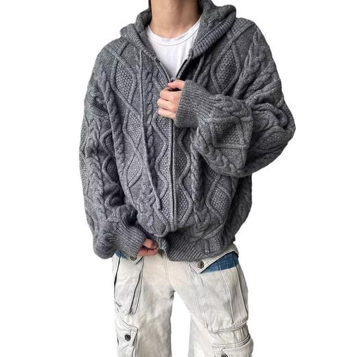 【韩系慵懒风，春秋百搭款】慵懒男孩必备，春秋季新款百搭宽松针织衫毛衣，连帽设计，休闲随性，尽显韩系慵懒风。 商品图4