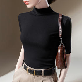 中袖t恤气质半高领打底衫，收腰内搭五分袖纯色上衣SG-DY331357