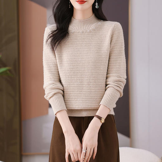 CC-103-77111秋冬内搭打底衫女士2024新款洋气半高领时尚钉珠宽松毛衣 商品图2