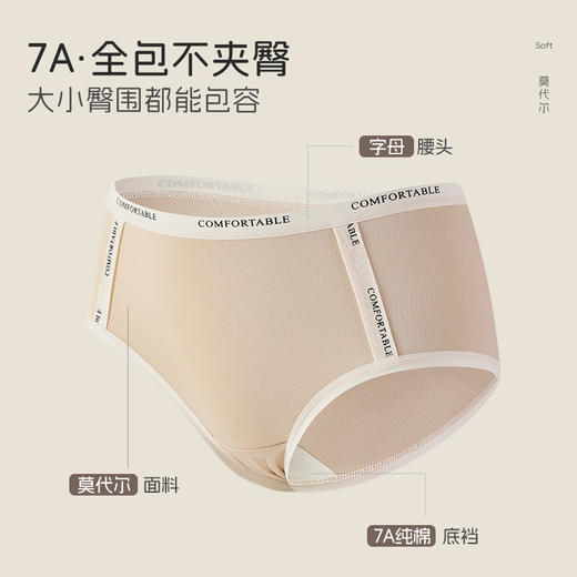 【7A抑菌】洁丽雅4条装莫代尔中腰女士内裤云感双层纯棉内裆舒适亲肤三角裤 商品图3