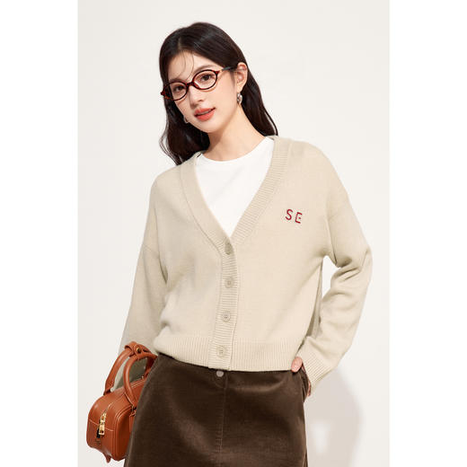 【特惠不退货】诗凡黎V领针织衫2024秋新款温柔开衫外搭女3F9131861 商品图2