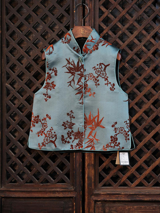 盛唐牡丹| 宝石蓝底色真丝漳绒马甲 商品图0