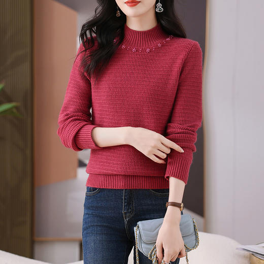 CC-103-77111秋冬内搭打底衫女士2024新款洋气半高领时尚钉珠宽松毛衣 商品图3