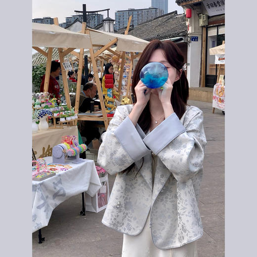 金蘑菇菇【百里蓝鸢】设计师高定新中式国风印花高级气质外套女 商品图2