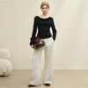 复古摩登设计感亮丝烫钻荡领长袖T恤女针织上衣V4243199 商品缩略图1