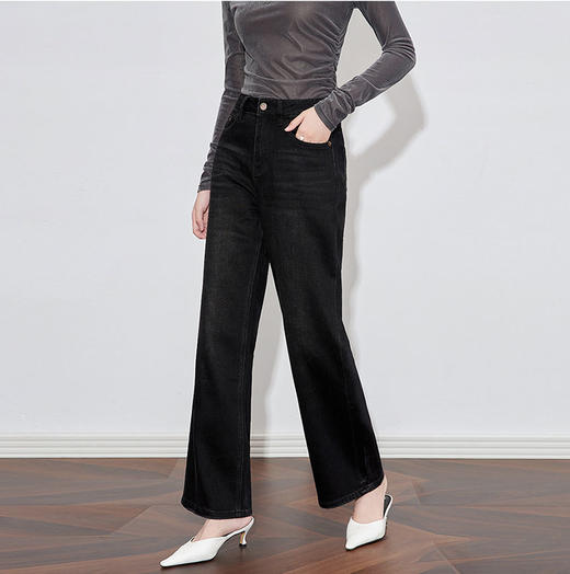 【高货wl】全新升级【铂金会员247/天猫329/差价82】(01004) 洛诗琳高腰显瘦弹力笑脸牛仔窄版直筒长裤女修身小个子 商品图3