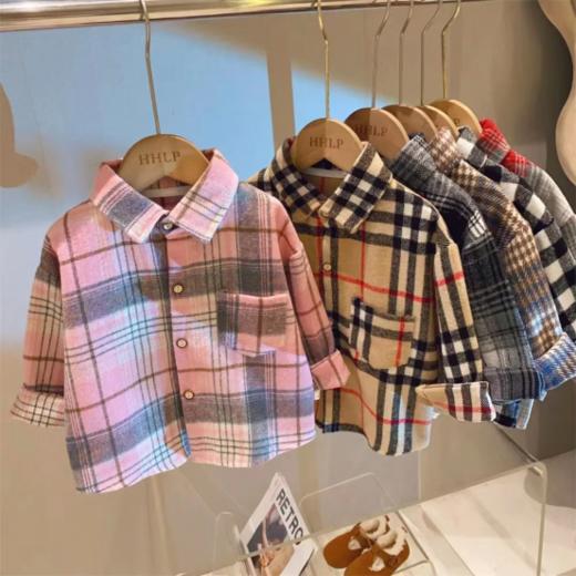 🌞!🌞【磨毛复古格子儿童翻领衬衫】✅作为单穿/内搭/小外套都可，✨轻松应对温差变化，🉑简洁时髦 ✅𝟏𝟎𝟎%纯棉，😎软糯有质感，🔥百搭格纹款，活力满满！ 商品图0