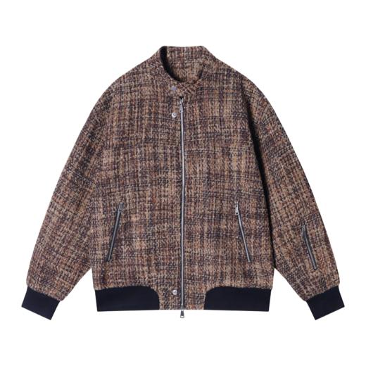 2433808秋冬季新款复古丝绒格纹棒球领休闲百搭夹克宽松潮流外套秋款 商品图0