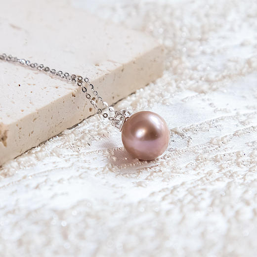 Miss G&E天然淡水珍珠爱迪生紫色单颗珍珠吊坠正圆强光珍珠项链12mm大尺寸礼品 商品图4