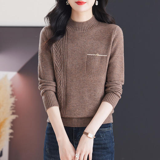 CC-103-79009半高领打底衫女秋冬羊毛上衣女2024新款秋冬厚款妈妈长袖内搭毛衣 商品图2