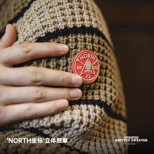 工装优选美式复古撞色菠萝条纹毛衣肌理感套头圆领打底针织衫男秋 商品图2