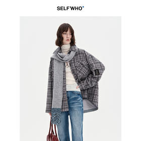 SELFWHO羊毛混纺*灰色流苏针织围巾女2024秋冬新款保暖围脖