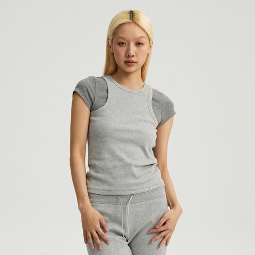 oneup假两件弹力短袖T恤 商品图1