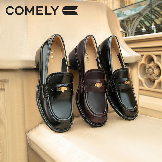 康莉KYQ2K573乐福鞋女厚底秋季商场新款黑色一脚蹬增高商务圆头粗跟 商品图2