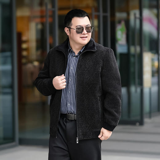 【雪尼尔】【新款DTX】大依优型大码加绒雪尼尔夹克外套加肥加大肥佬休闲上衣男士胖子秋冬 商品图4