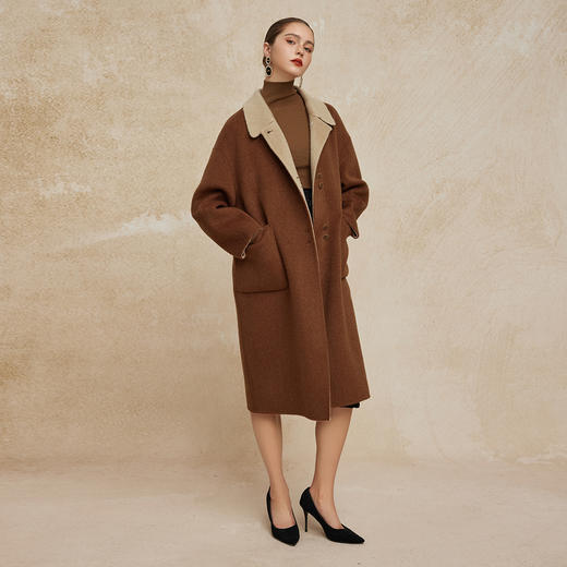 PH946斯尔丽24新款廓形简约双色小方领超轻保暖羊毛大衣 商品图3