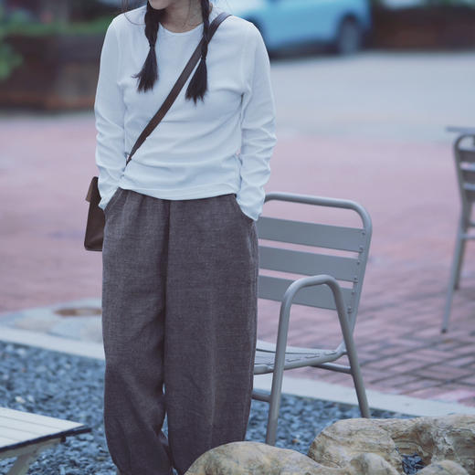 黄阿福｜羊毛亚麻紫灰色卷边九分裤 商品图4