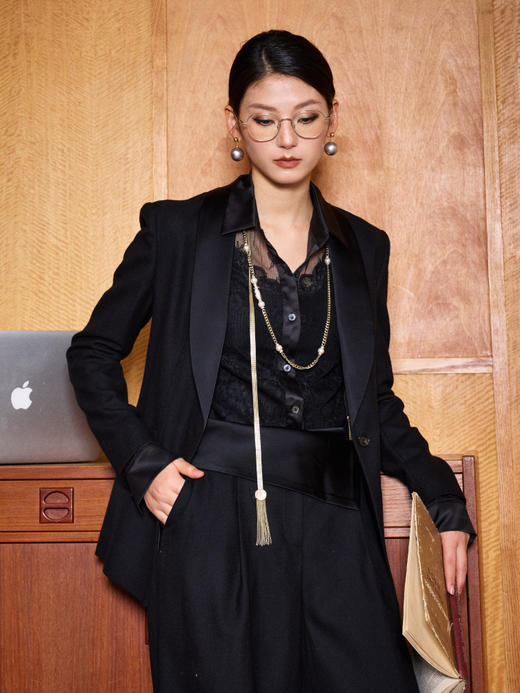 J83A2954A颈袖添香2019秋冬新款时尚修身气质羊毛西装女士一粒扣职业装套装J83A2954A 商品图2