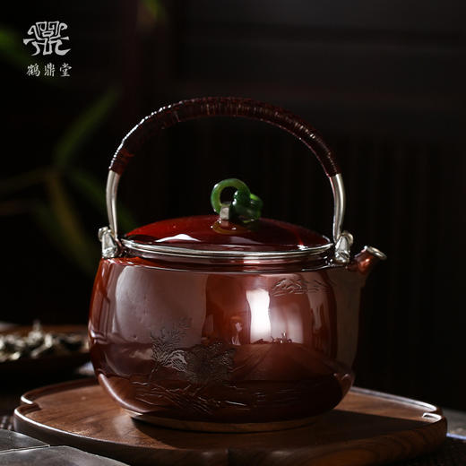 鹤鼎堂银壶于飞系列晨风汤沸錾刻湖光山色（铜包银）（缺货） 商品图0