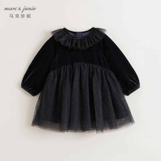 马克珍妮女童优雅丝绒网纱拼接连衣裙宝宝裙子2024秋冬新款241110 商品图2