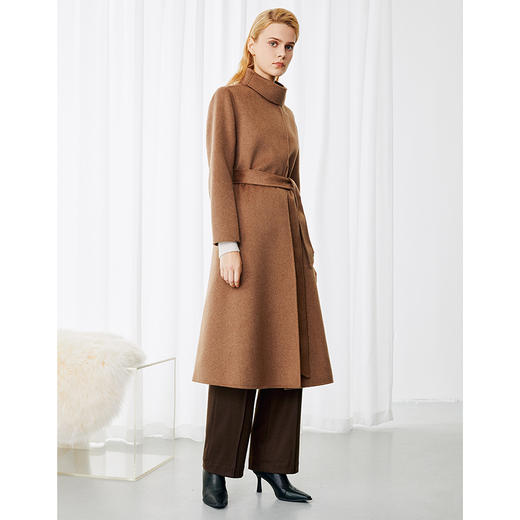 EITIE爱特爱冬新款气质立领收腰显瘦高级感长款羊毛骆驼绒毛呢大衣8014721 商品图1