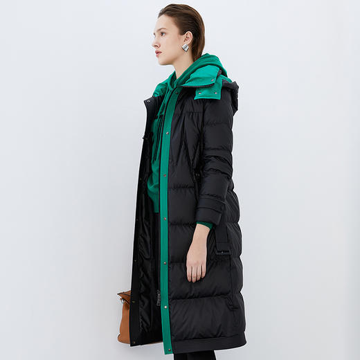 EITIE爱特爱冬季新款撞色收腰显瘦连帽加厚长款羽绒服女7611316 商品图2