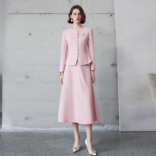 IWY/新中式轻国风套装长袖外套通勤粉色职业装洋气伞裙长裙C2040+S2102-P 商品图1