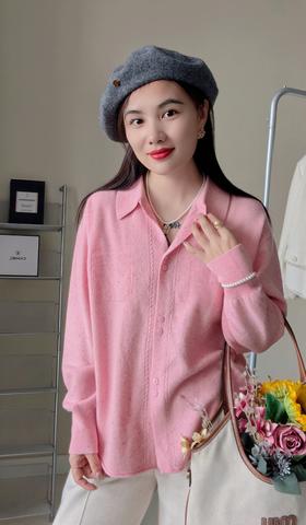 进口点子纱澳洲羊毛20羊绒衬衫式毛衣开衫