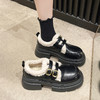 【厚底乐福鞋】秋冬新款 韩版休闲粗跟加绒加厚一脚蹬黑色小皮鞋 商品缩略图1