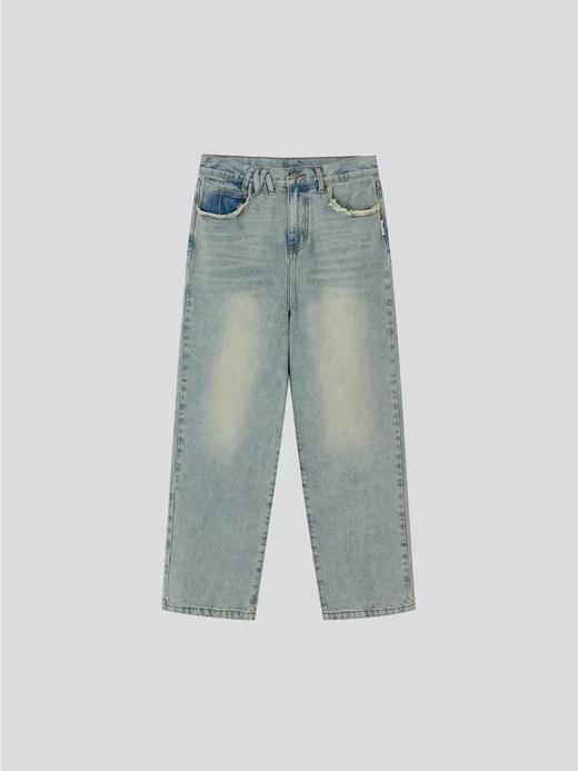 Mood Like Me/MNZ2407/毛边口袋印花洗水做旧直筒牛仔裤 商品图4