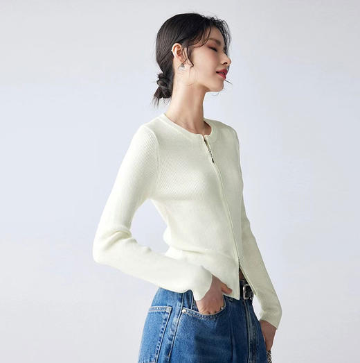 【自hlzs】全新升级【铂金会员192/天猫259/差价67】(10602) 洛诗琳时髦韩系双开拉链羊毛针织上衣 弹力坑条长袖开衫 商品图2